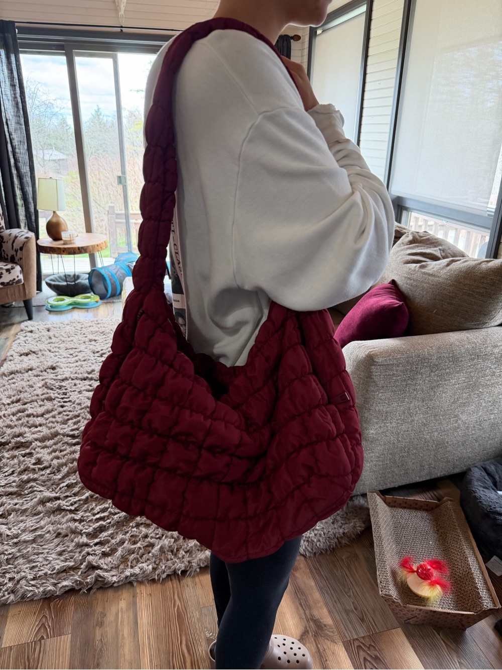 Quilted Burgundy Shoulder Bag with Padded Strap